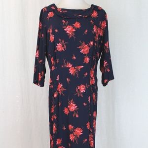 Vintage 1930s Silk Crepe Rose Print Portrait Collar Pleated Dress